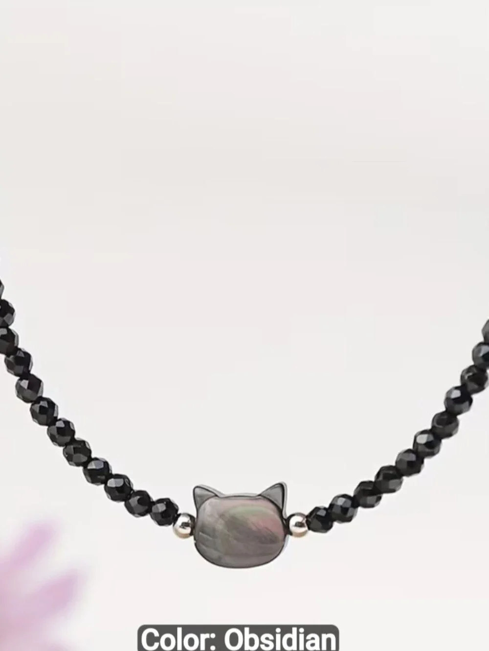🐈‍⬛🐈‍⬛NEW🐈‍⬛🐈‍⬛ PRETTY!! Faceted Natural Stone OBSIDIANBlackCat HeadNecklace